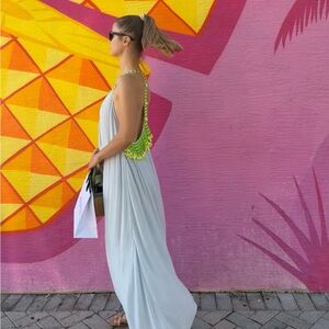 Sundress 🐚 Beaded Seashell Maxi Dress Size S Light Blue Boho Chic Summer Resort